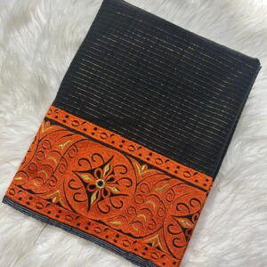 Black phanek orange Khoi Charong medallion contrast border – Kangleipak Online Shopping