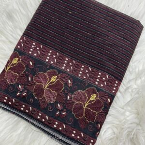 Dark brown phanek maroon gold hibiscus embroidered border – Kangleipak Online Shopping