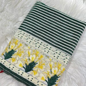 Dark green Takhellei phanek off-white floral embroidered border – Kangleipak Online Shopping