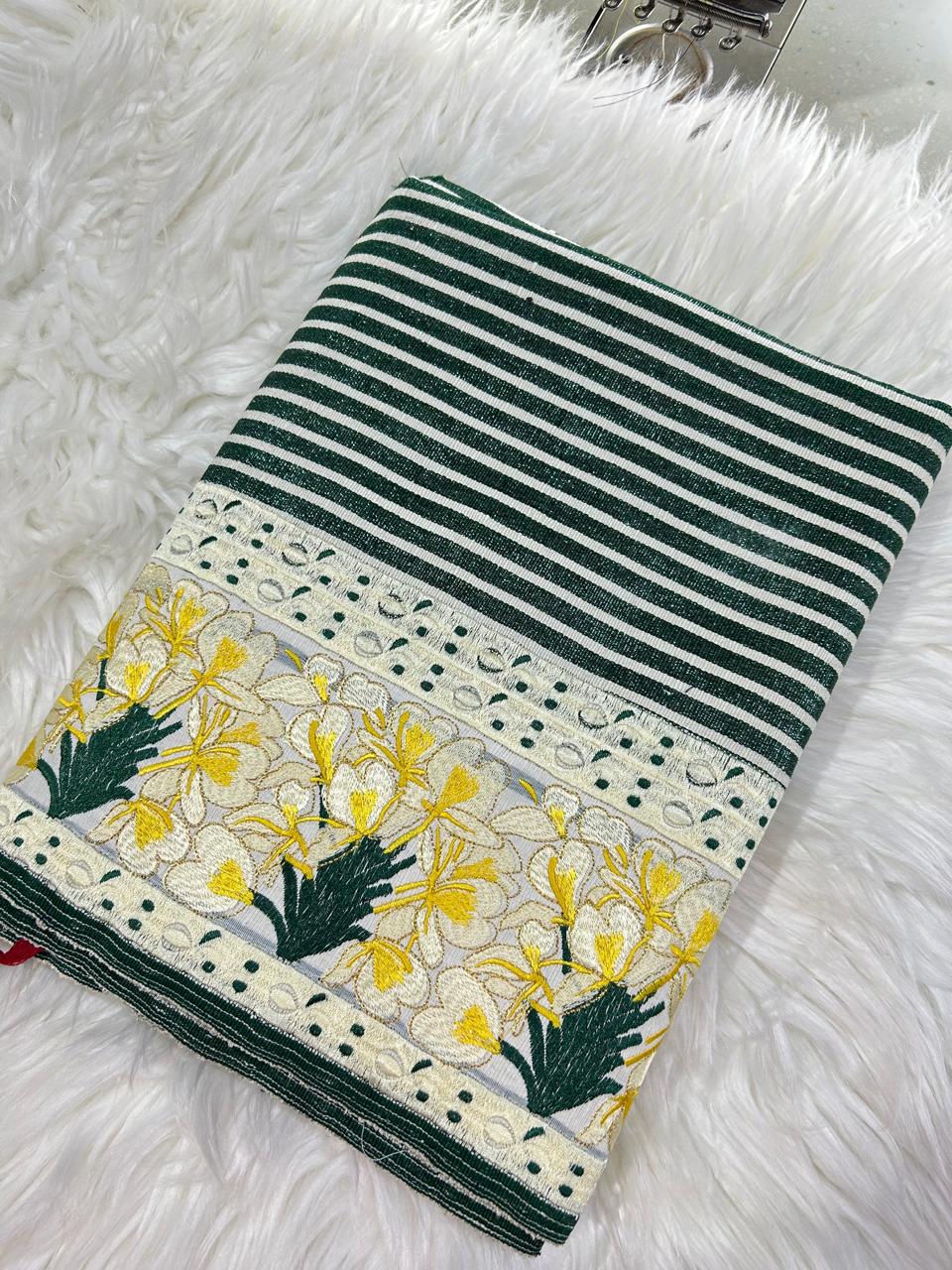Dark green Takhellei phanek off-white floral embroidered border – Kangleipak Online Shopping