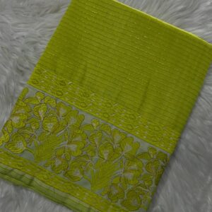 Neon green Ahkhet Asung Muga phanek Takhellei floral embroidered border – Kangleipak Online Shopping