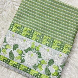 Sage green phanek white rose embroidered border – Kangleipak Online Shopping