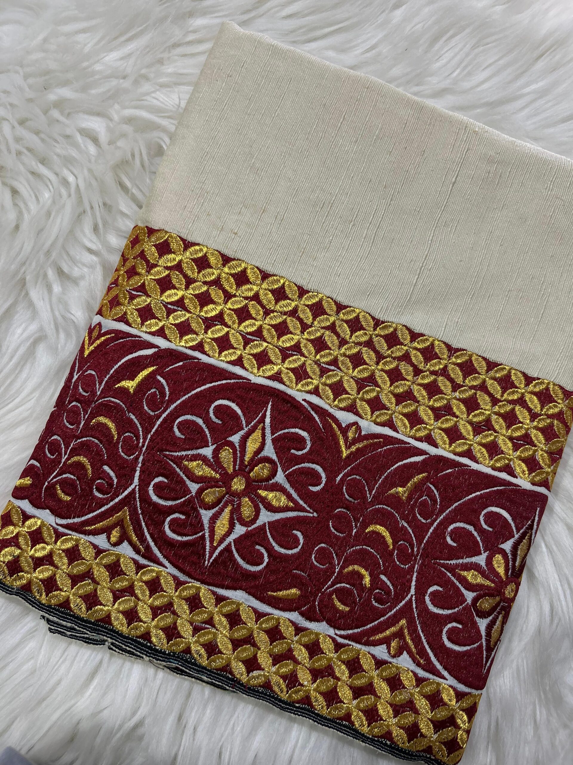 Ivory maroon gold Khoi Charong Pandon phanek medallion embroidered border – Kangleipak Online Shopping
