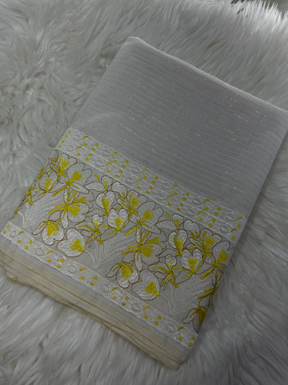 Takhellei off-white Ahkhet Asung phanek gold embroidered border – Kangleipak Online Shopping