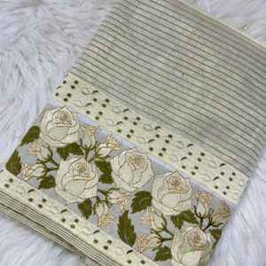 Cream olive Ahkhet Asung Muga phanek white rose embroidered border – Kangleipak Online Shopping