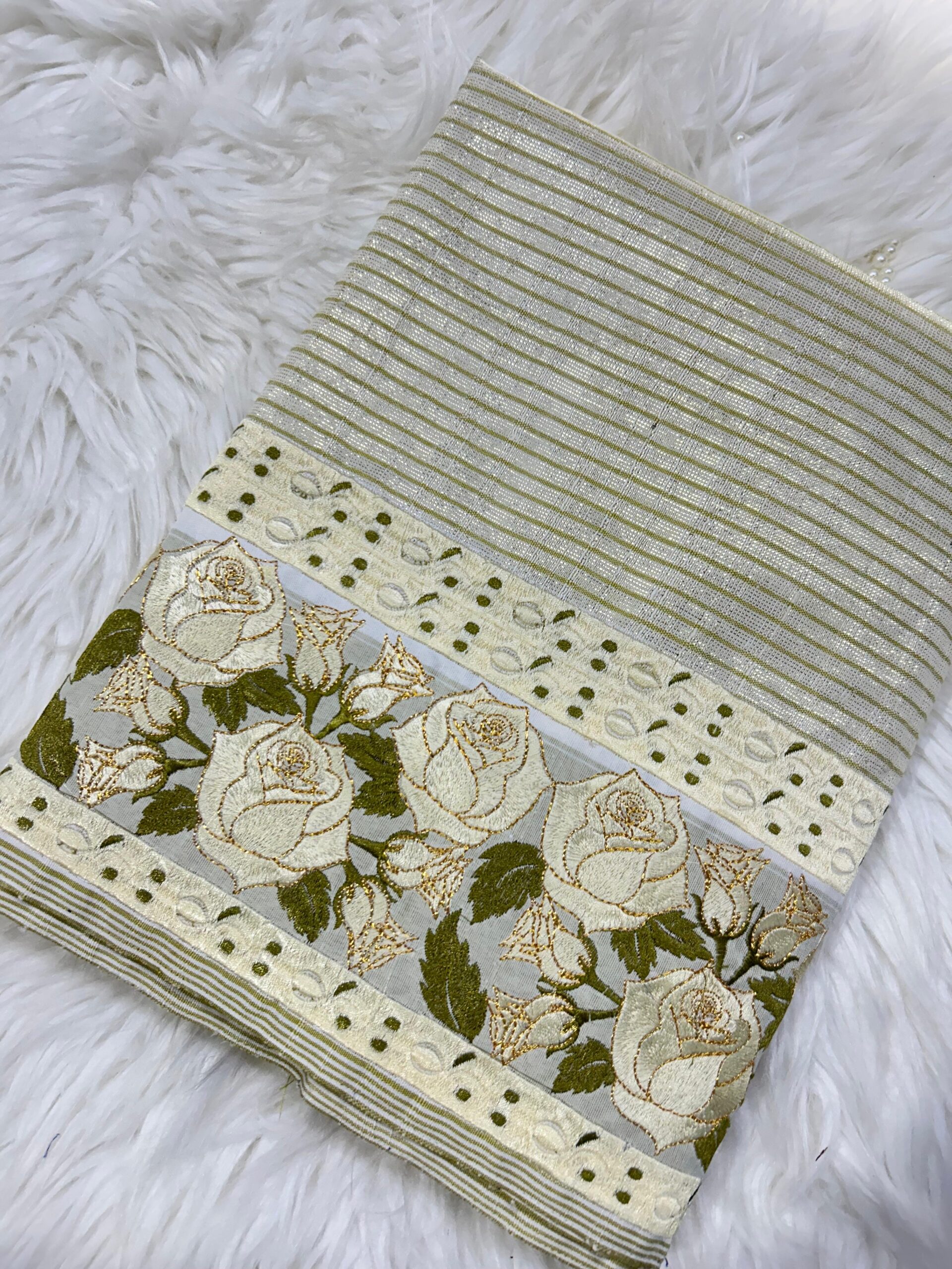 Cream olive Ahkhet Asung Muga phanek white rose embroidered border – Kangleipak Online Shopping