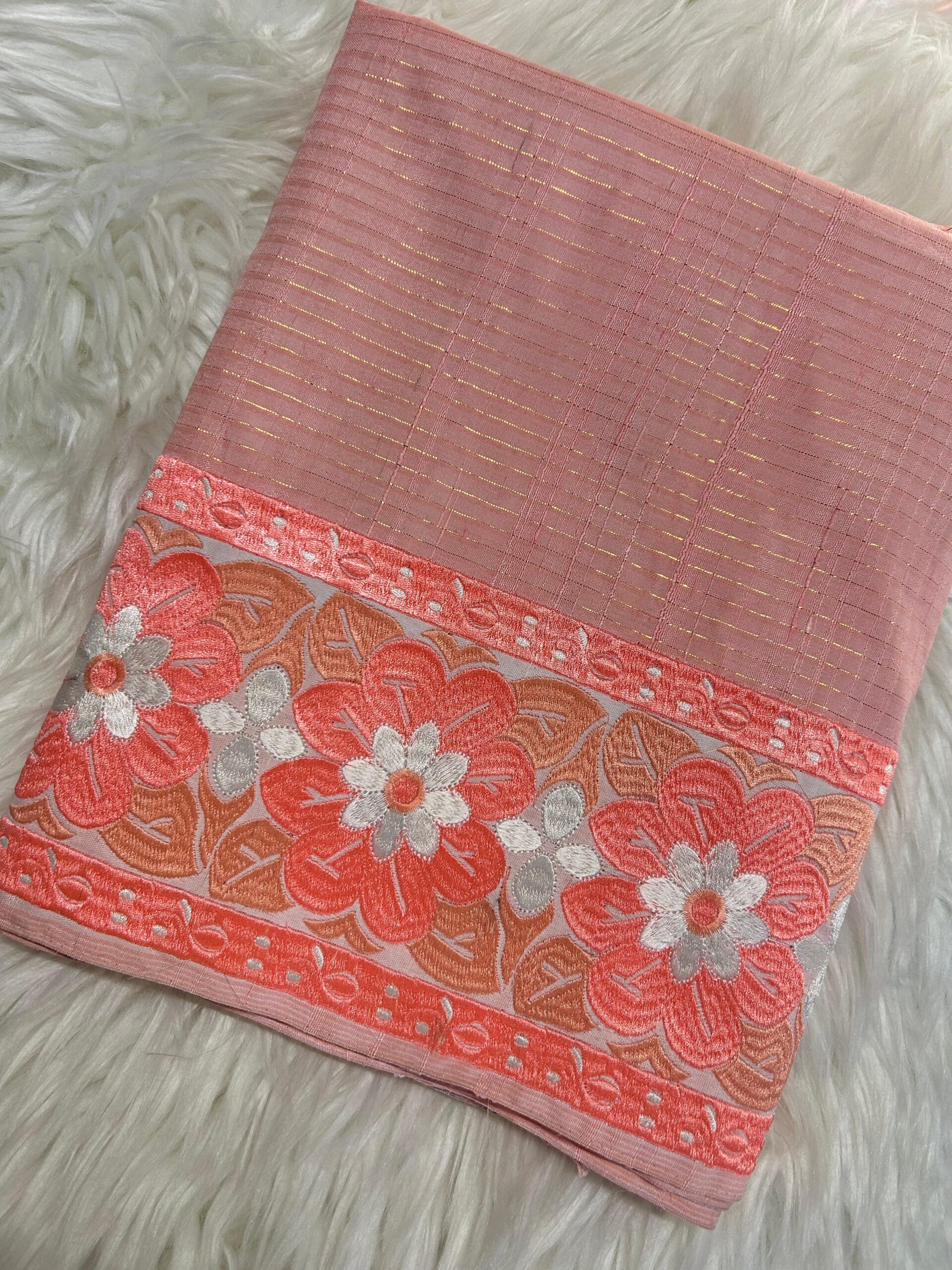 Peach Ahkhet Asung phanek coral Dahlia floral embroidered border – Kangleipak Online Shopping