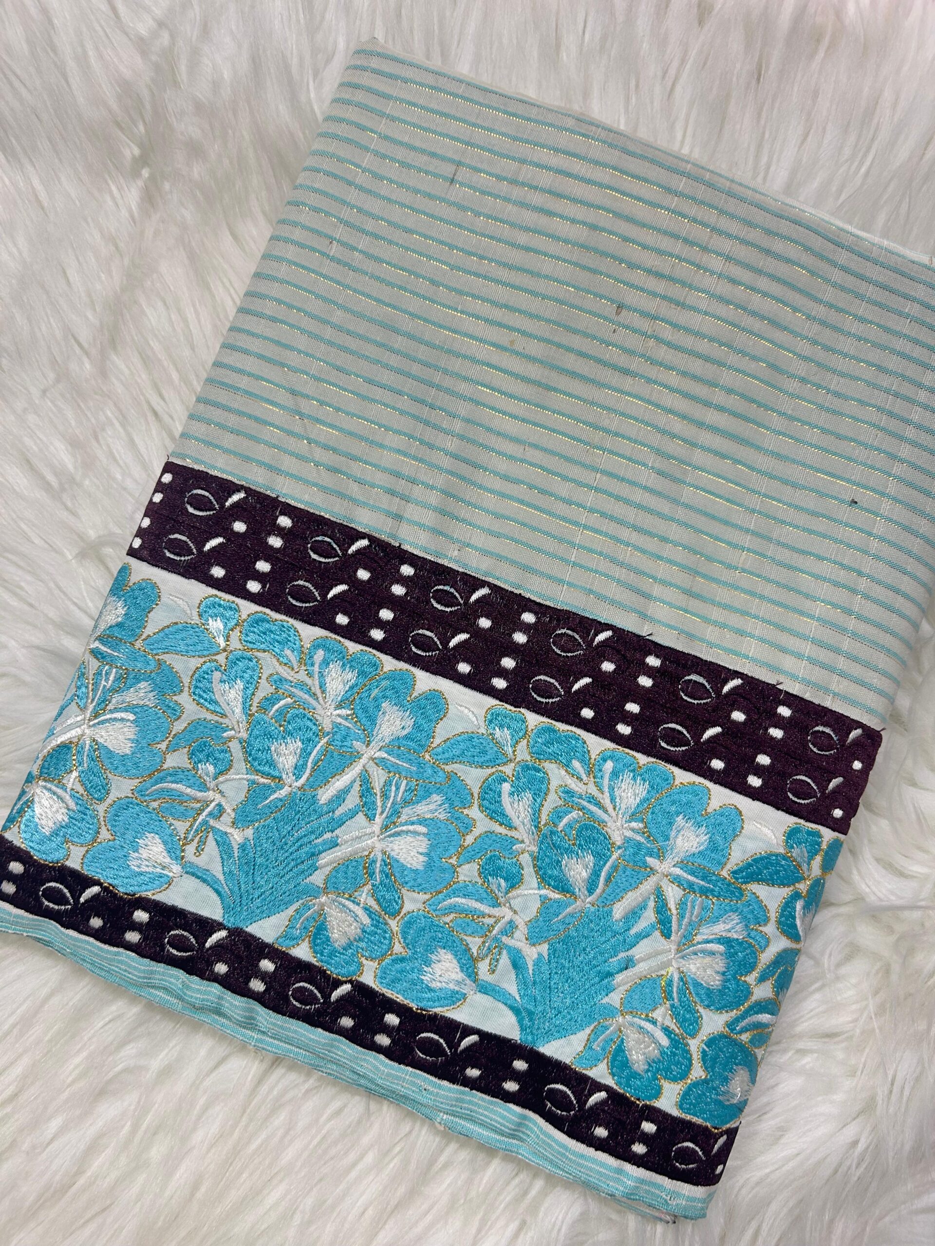Jalembu Teal Ahkhet Asung Muga Phanek with Takhellei Floral Border – Manipuri Handloom