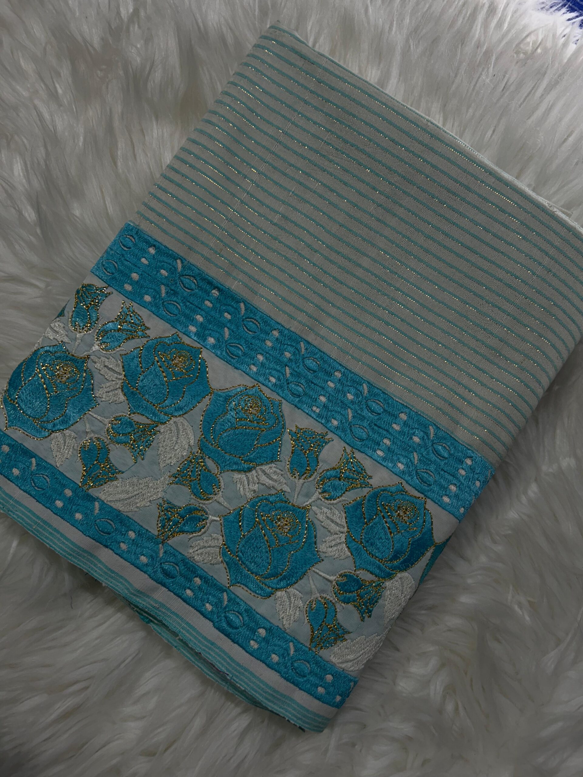 Ivory Jalembu teal Ahkhet Asung Muga phanek rose embroidered border – Kangleipak Online Shopping
