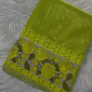 Neon Green Ahkhet Asung Muga Phanek with Full Kinar Rose Border – Manipuri Handloom