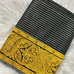 Dark Black Phanek with Sana Machu Gold Medallion Border – Maharani Collection Manipuri Handloom