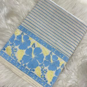 Sarap Machu sky blue Phige Sabi Zari phanek hibiscus embroidered border – Kangleipak Online Shopping